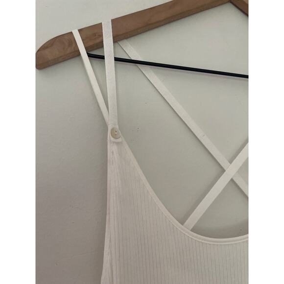 NWT Zara Ribbed Midi Dress Large White Strappy Side Slit Belted Causal Neutral - Picture 7 of 13